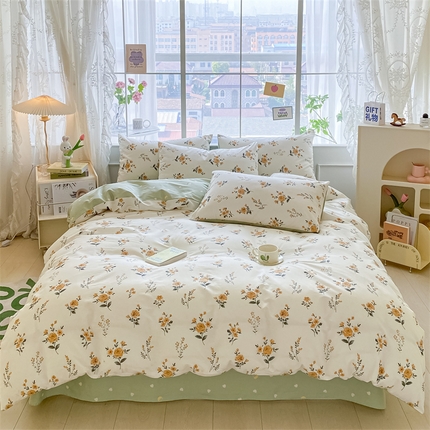 91家纺网 家纺一手货源 找家纺 多品家纺 2023新款13070暗线全棉四件套 可心-黄