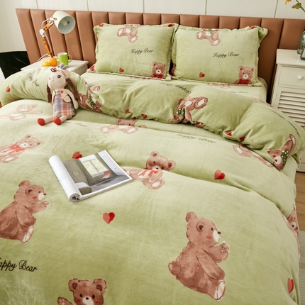 乐居坊 2023新款高克重牛奶绒印花保暖四件套 小熊的梦