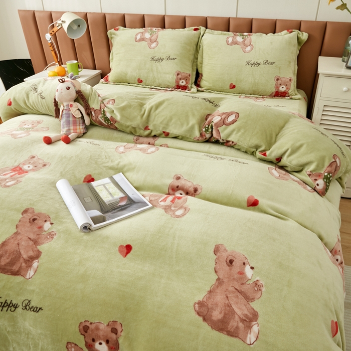 91家纺网 家纺一手货源 找家纺 乐居坊 2023新款高克重牛奶绒印花保暖四件套 小熊的梦