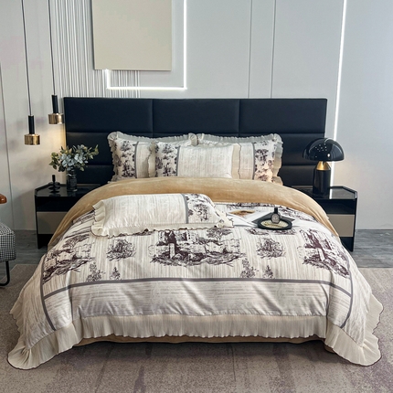 91家纺网 家纺一手货源 找家纺 （总）麋兔 2023新款A版a类双层纱b版牛奶绒棉加绒四件套