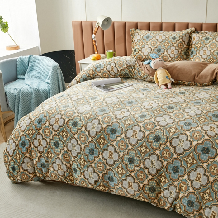 91家纺网 家纺一手货源 找家纺 乐居坊 2023新款高克重牛奶绒印花保暖四件套 摩登人生