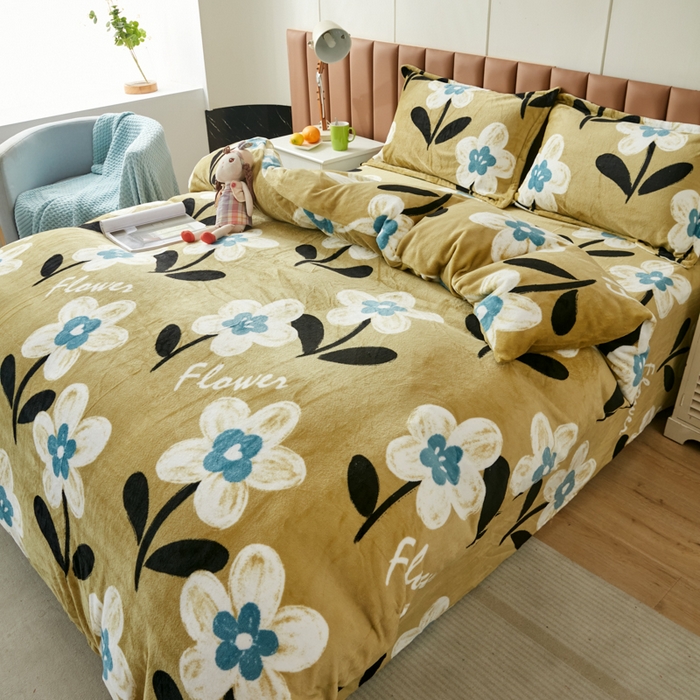 91家纺网 家纺一手货源 找家纺 乐居坊 2023新款高克重牛奶绒印花保暖四件套 幸运之花