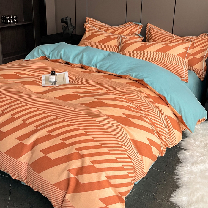 91家纺网 家纺一手货源 找家纺 乐视 2024新款全棉喷气磨毛四件套 简兮-橙