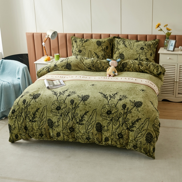 91家纺网 家纺一手货源 找家纺 乐居坊 2023新款高克重牛奶绒印花保暖四件套 卡诗兰顿