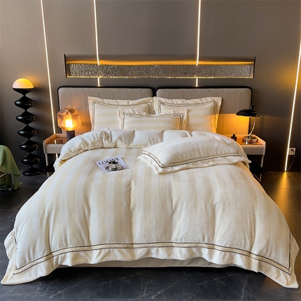 91家纺网 家纺一手货源 找家纺 首尔 2023新款牛奶绒AB双色纱提花四件套 AB纱-米白