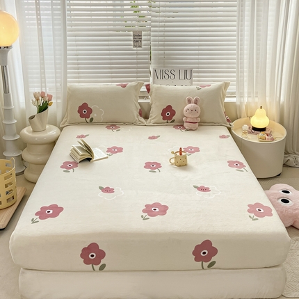 518家纺 2025新款臻棉绒单品床笠 清新花朵