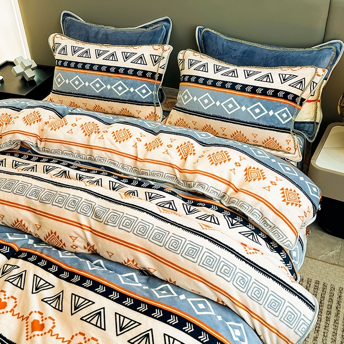 91家纺网 家纺一手货源 找家纺 欧喜璐 2023新款高克重牛奶绒四件套法莱绒金貂绒8.5斤加厚保暖-印花款 心梦