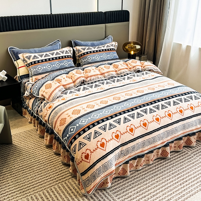 91家纺网 家纺一手货源 找家纺 欧喜璐 2023新款高克重牛奶绒四件套法莱绒金貂绒8.5斤加厚保暖-印花款 心梦