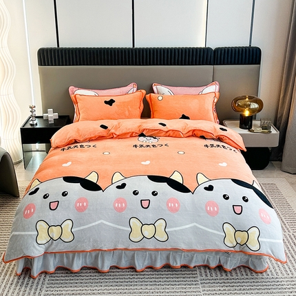 91家纺网 家纺一手货源 找家纺 欧喜璐 2023新款高克重牛奶绒四件套法莱绒金貂绒8.5斤加厚保暖-印花款 萌宠