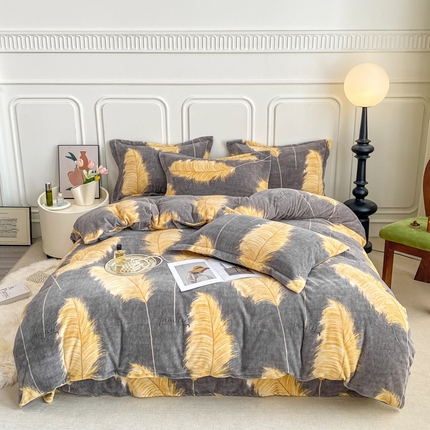 518家纺 2025新款A类高克重臻棉绒单被套（可定制） 羽叶之冠