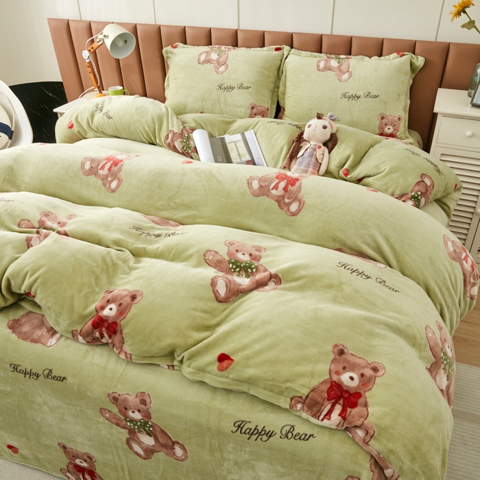 91家纺网 家纺一手货源 找家纺 乐居坊 2023新款高克重牛奶绒印花保暖四件套 小熊的梦