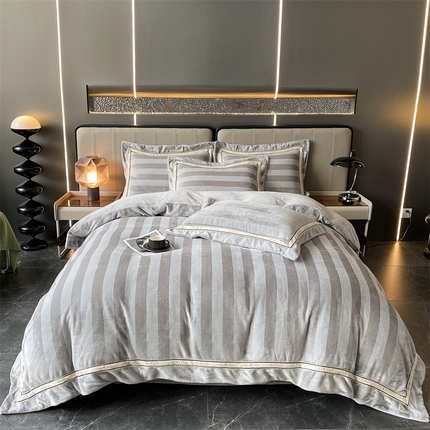 91家纺网 家纺一手货源 找家纺 首尔 2023新款牛奶绒AB双色纱提花四件套 AB纱-浅灰