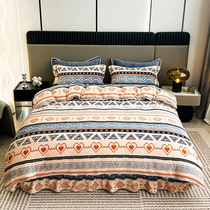 欧喜璐 2023新款高克重牛奶绒四件套法莱绒金貂绒8.5斤加厚保暖-印花款 心梦