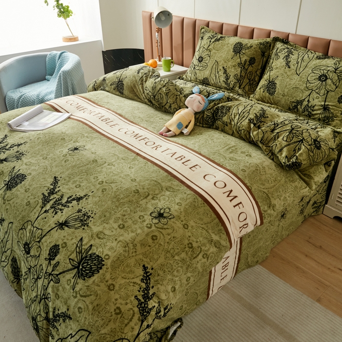 91家纺网 家纺一手货源 找家纺 乐居坊 2023新款高克重牛奶绒印花保暖四件套 卡诗兰顿