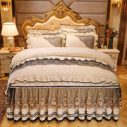 91家纺网 家纺一手货源 找家纺 （总）恋尚 2023新款天鹅绒夹棉加厚床裙四件套可脱卸-皇朝盛世四件套