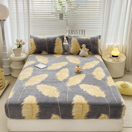 518家纺 2025新款臻棉绒单品床笠 羽叶之冠
