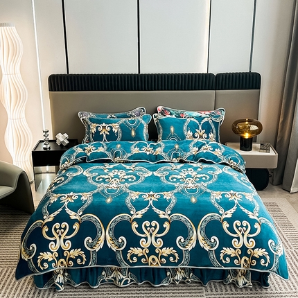 91家纺网 家纺一手货源 找家纺 （总）欧喜璐 2023新款高克重牛奶绒四件套法莱绒金貂绒8.5斤加厚保暖-印花款