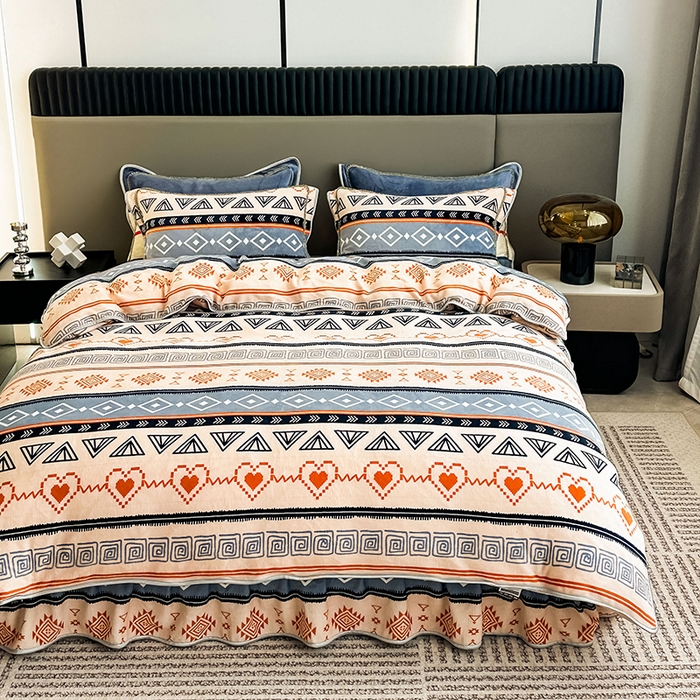 91家纺网 家纺一手货源 找家纺 欧喜璐 2023新款高克重牛奶绒四件套法莱绒金貂绒8.5斤加厚保暖-印花款 心梦