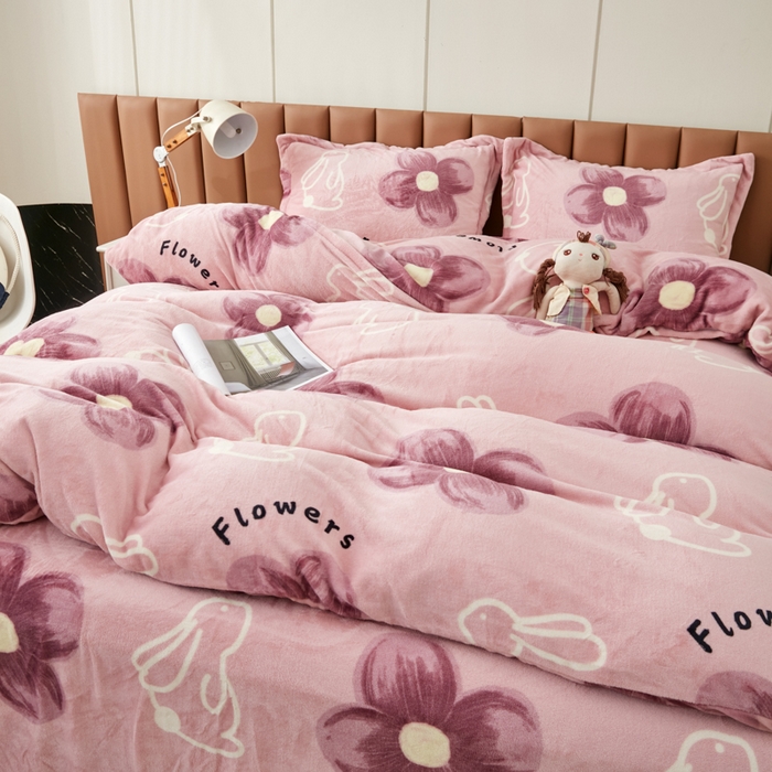 91家纺网 家纺一手货源 找家纺 乐居坊 2023新款高克重牛奶绒印花保暖四件套 吉祥兔