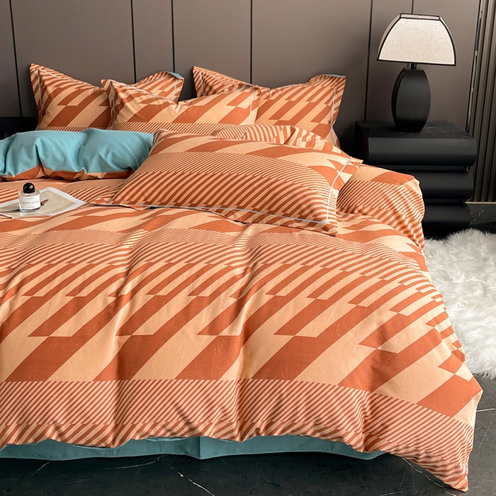 91家纺网 家纺一手货源 找家纺 乐视 2024新款全棉喷气磨毛四件套 简兮-橙