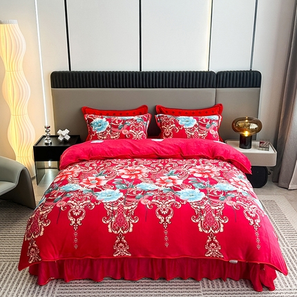 91家纺网 家纺一手货源 找家纺 （总）欧喜璐 2023新款高克重牛奶绒四件套法莱绒金貂绒8.5斤加厚保暖-印花款