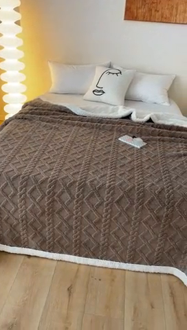 91家纺网 家纺一手货源 找家纺 梵克保罗 2024新款直播热款高克重双面绒塔芙绒羊羔绒复合提花毯子毛毯盖毯 咖啡色