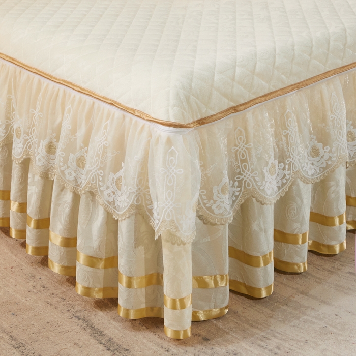 91家纺网 家纺一手货源 找家纺 恋尚 2023新款天鹅绒可脱卸夹棉床裙 床盖四件套 床裙 米黄