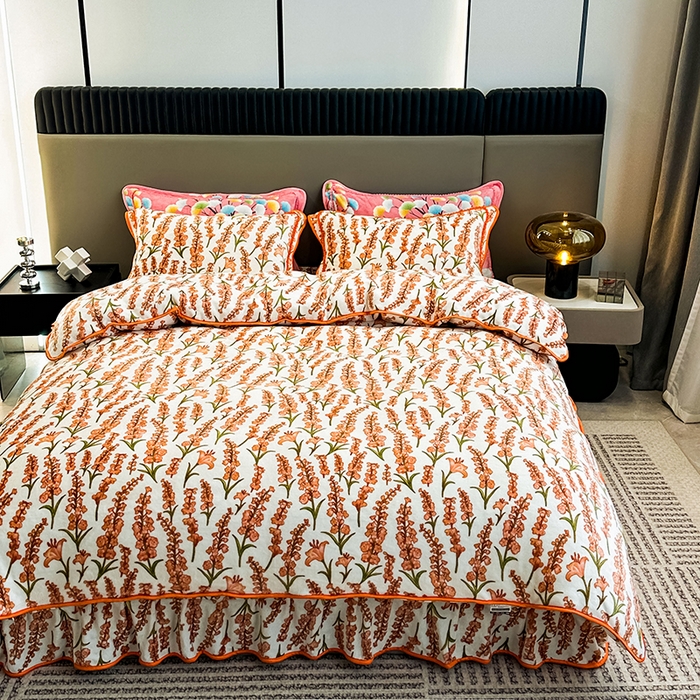 91家纺网 家纺一手货源 找家纺 欧喜璐 2023新款高克重牛奶绒四件套法莱绒金貂绒8.5斤加厚保暖-印花款 幸运花