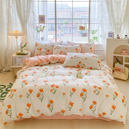 91家纺网 家纺一手货源 找家纺 多品家纺 2023新款13070暗线全棉四件套 蜜恋花语