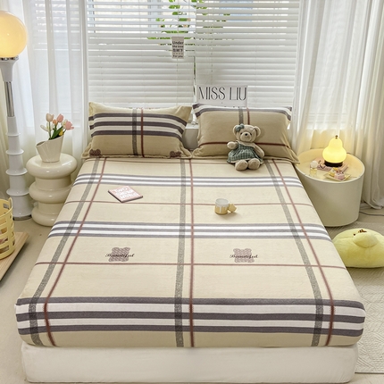 518家纺 2025新款臻棉绒单品床笠 绅士卡其