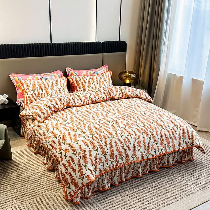 91家纺网 家纺一手货源 找家纺 欧喜璐 2023新款高克重牛奶绒四件套法莱绒金貂绒8.5斤加厚保暖-印花款 幸运花