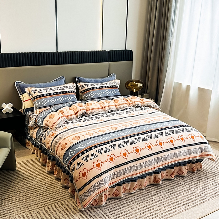 91家纺网 家纺一手货源 找家纺 欧喜璐 2023新款高克重牛奶绒四件套法莱绒金貂绒8.5斤加厚保暖-印花款 心梦