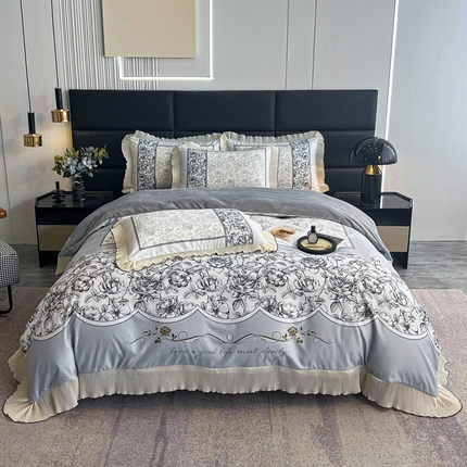 91家纺网 家纺一手货源 找家纺 （总）麋兔 2023新款A版a类双层纱b版牛奶绒棉加绒四件套