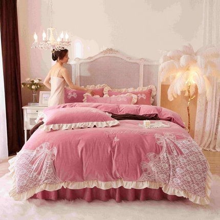 91家纺网 家纺一手货源 找家纺 库里梦 2024新款网红直播爆款韩版婴儿绒四件套高克重230克可分开单品 仙女散花-豆沙