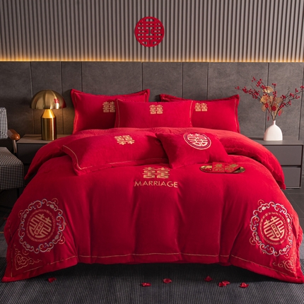 91家纺网 家纺一手货源 找家纺 花愿 2025新款婚庆牛奶绒四件套-拍法二 美满