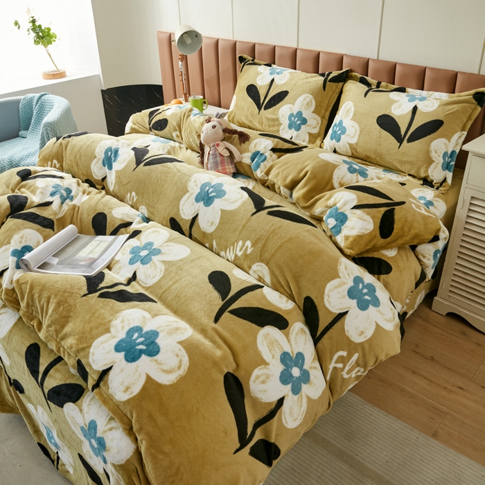 91家纺网 家纺一手货源 找家纺 乐居坊 2023新款高克重牛奶绒印花保暖四件套 幸运之花