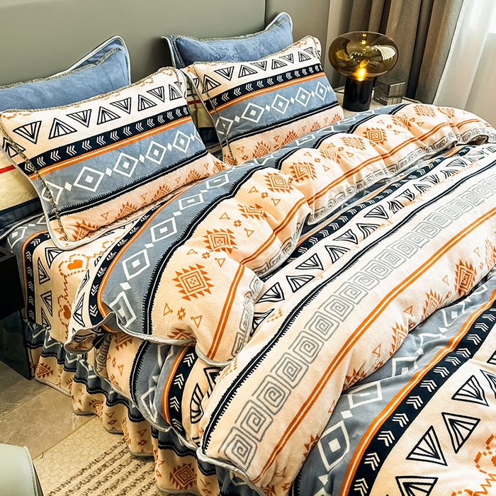 91家纺网 家纺一手货源 找家纺 欧喜璐 2023新款高克重牛奶绒四件套法莱绒金貂绒8.5斤加厚保暖-印花款 心梦