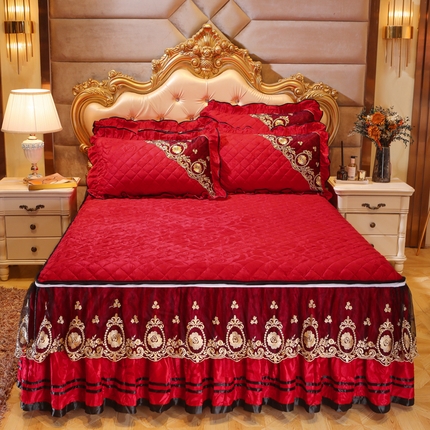 91家纺网 家纺一手货源 找家纺 （总）恋尚 2023新款天鹅绒夹棉加厚床裙四件套可脱卸-皇朝盛世床裙