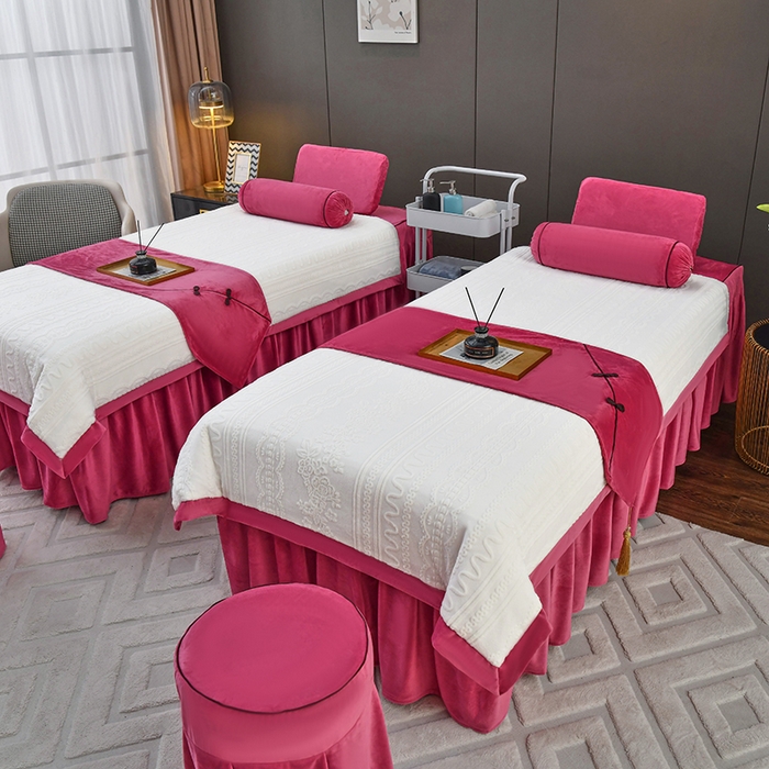 91家纺网 家纺一手货源 找家纺 不打烊家纺  (原春恩家纺) 2023新款水晶绒梦幻花语床罩四件套 梦幻花语-玫红色