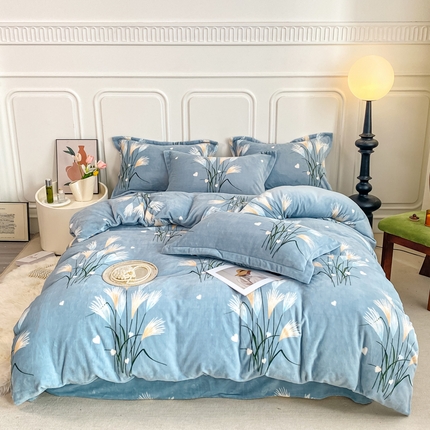 91家纺网 家纺一手货源 找家纺 518家纺 2025新款A类高克重臻棉绒单被套（可定制） 雪绒花蓝