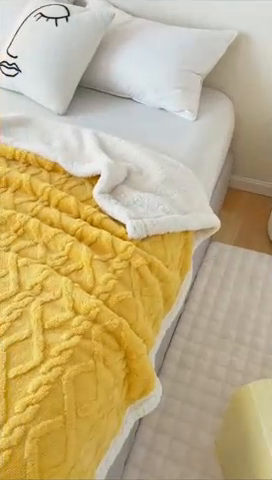 91家纺网 家纺一手货源 找家纺 梵克保罗 2024新款直播热款高克重双面绒塔芙绒羊羔绒复合提花毯子毛毯盖毯 贵族黄