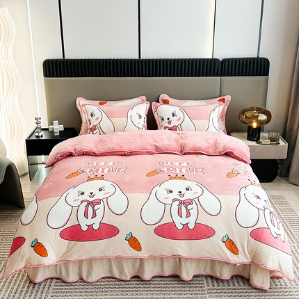 91家纺网 家纺一手货源 找家纺 （总）欧喜璐 2023新款高克重牛奶绒四件套法莱绒金貂绒8.5斤加厚保暖-印花款