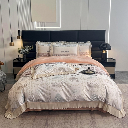 91家纺网 家纺一手货源 找家纺 （总）麋兔 2023新款A版a类双层纱b版牛奶绒棉加绒四件套