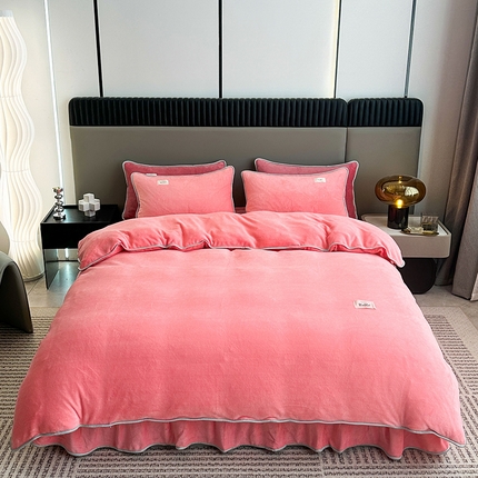 91家纺网 家纺一手货源 找家纺 （总）欧喜璐 2023新款高克重牛奶绒四件套法莱绒金貂绒8.5斤加厚保暖-纯色款