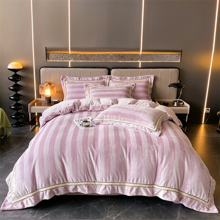 91家纺网 家纺一手货源 找家纺 首尔 2023新款牛奶绒AB双色纱提花四件套 AB纱-浅紫