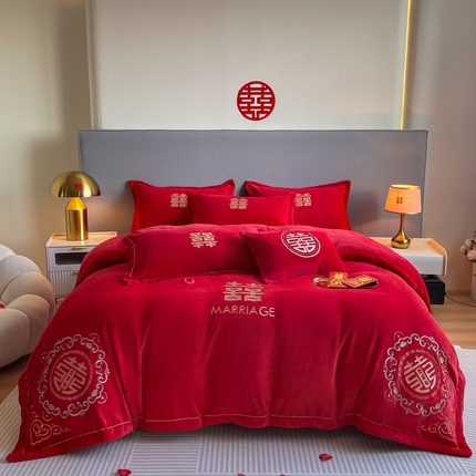 花愿 2025新款婚庆牛奶绒四件套拍法一 美满