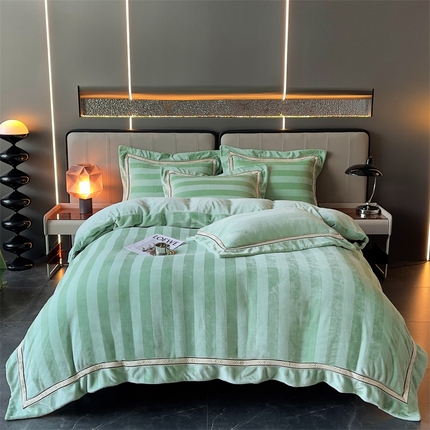 91家纺网 家纺一手货源 找家纺 首尔 2023新款牛奶绒AB双色纱提花四件套 AB纱-浅绿