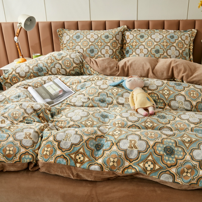 91家纺网 家纺一手货源 找家纺 乐居坊 2023新款高克重牛奶绒印花保暖四件套 摩登人生