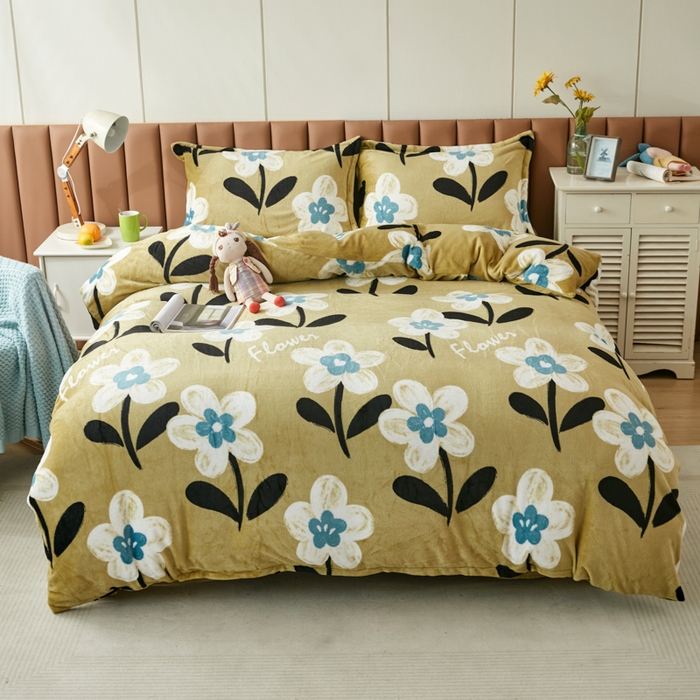 91家纺网 家纺一手货源 找家纺 乐居坊 2023新款高克重牛奶绒印花保暖四件套 幸运之花