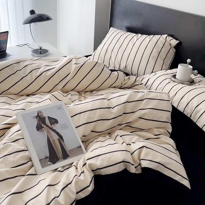 91家纺网 家纺一手货源 找家纺 梦家居 2023 秋冬新品全棉加牛奶绒四件套 米黑条绒